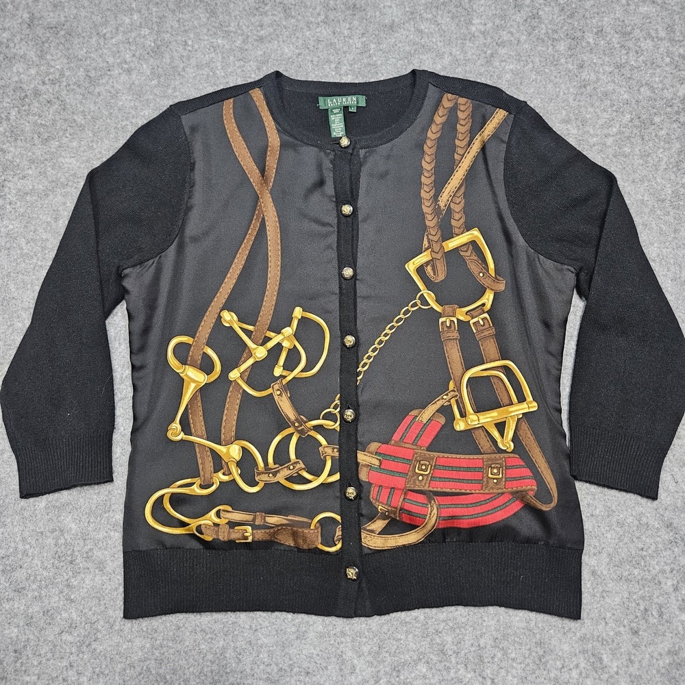 Lauren Ralph Lauren L Equestrian Cardigan Silk Cashmere Old Money Preppy‎ Coast
